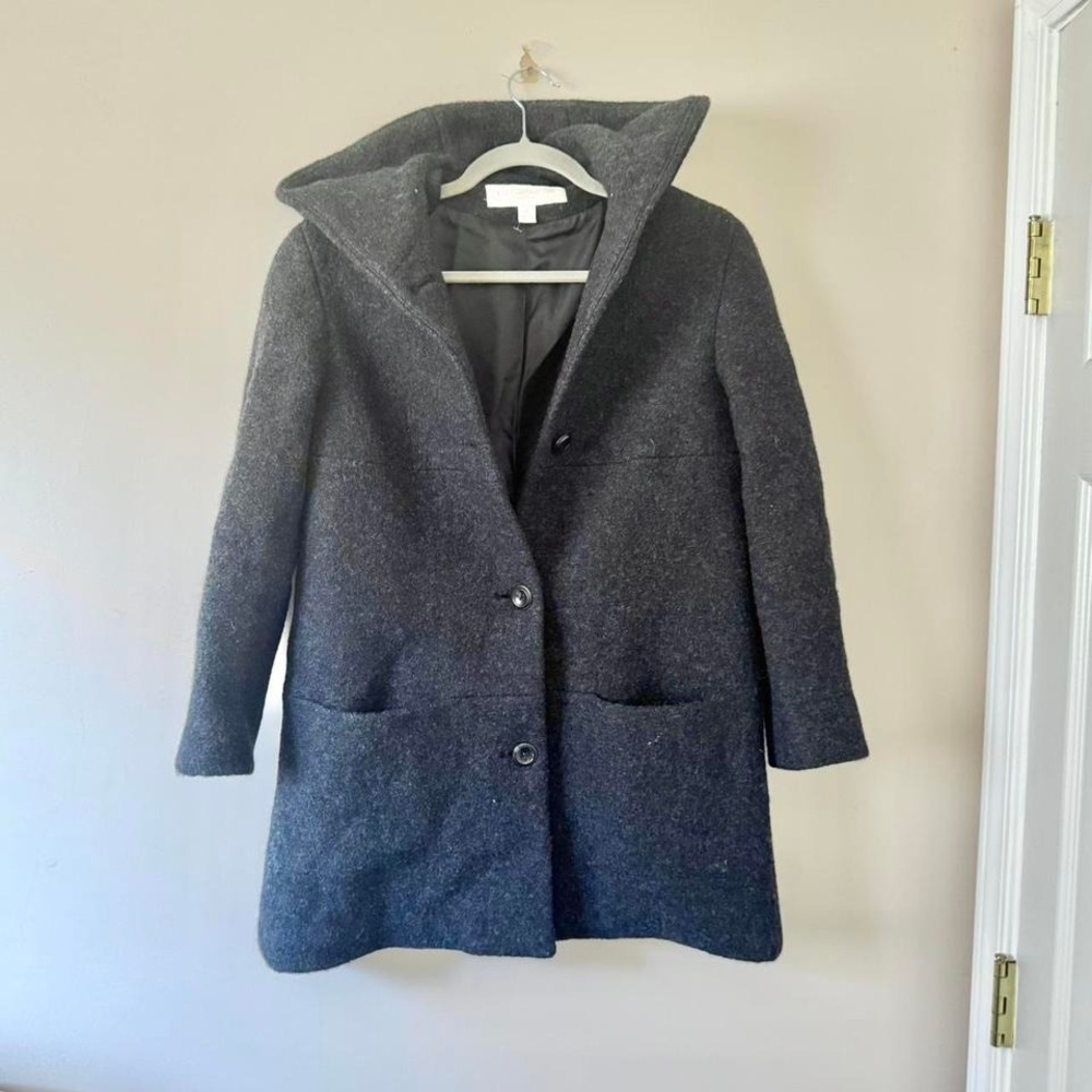 90s Liz Claiborne‎ Wool Coat with hood Charcoal Gray Petite Small